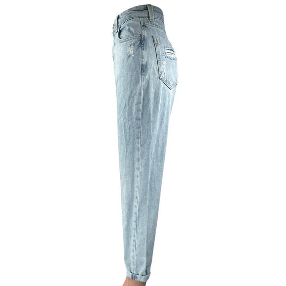 Zara Women's Blue Light Wash High Rise Distressed Tapered Leg Denim Jeans Size 2 - Picture 2 of 5